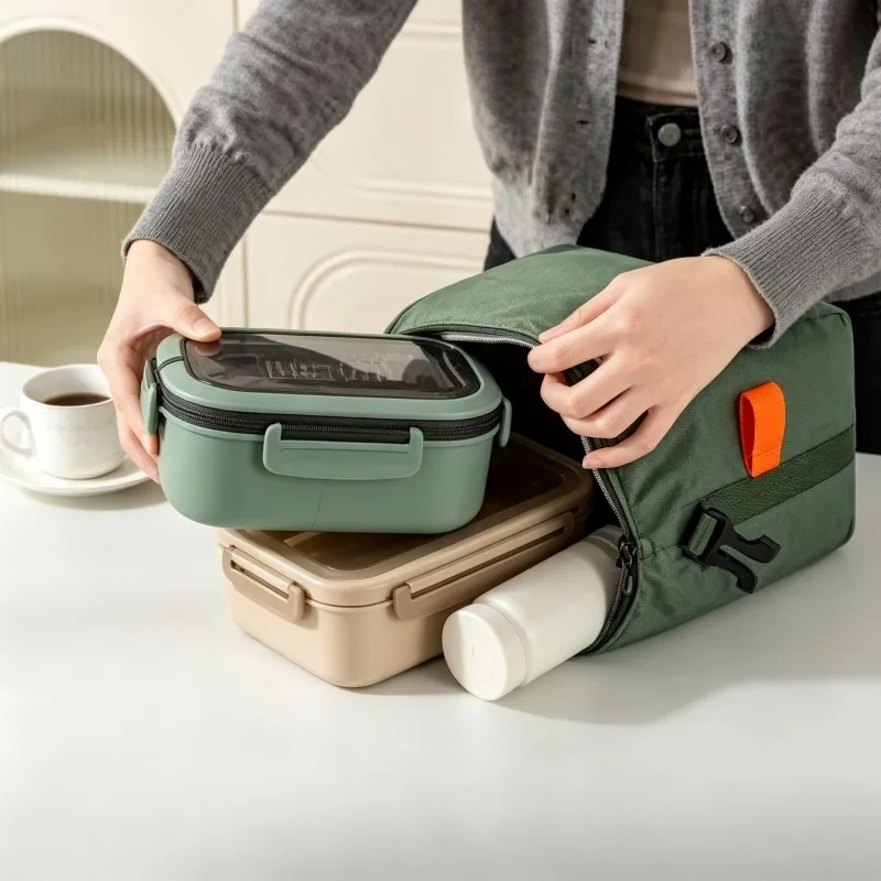 Isolierte Lunchtasche, große Kapazität, faltbar, wasserdicht, mit Aluminiumfolienfutter, Kühlbox für Büro, Reisen und Picknicks. – Detail 3
