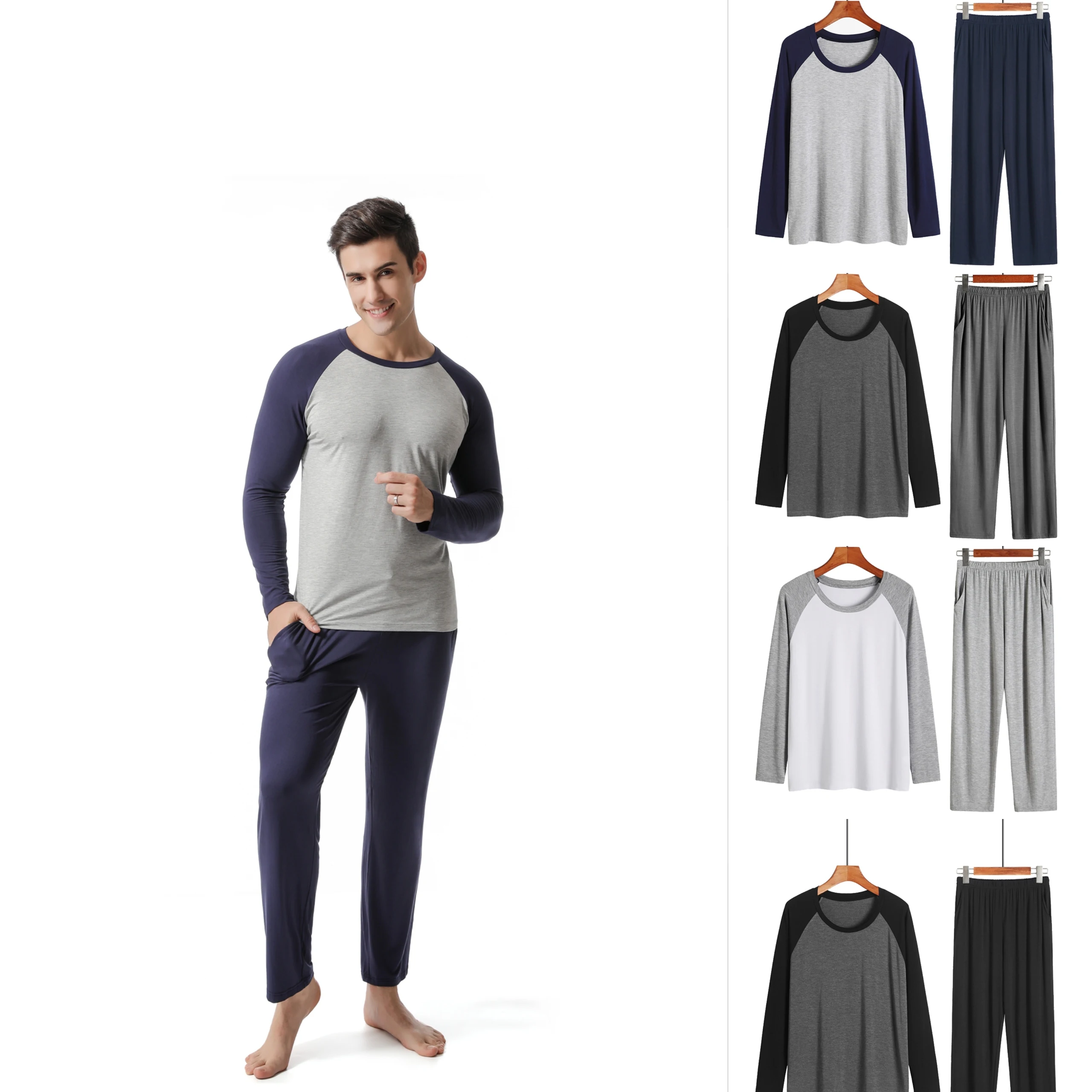 

Spring and Summer Men's Large-sized Long-sleeved Pants, Autumn Underpants, and Two Sets of Modal Men Pajamas for Home Decoration