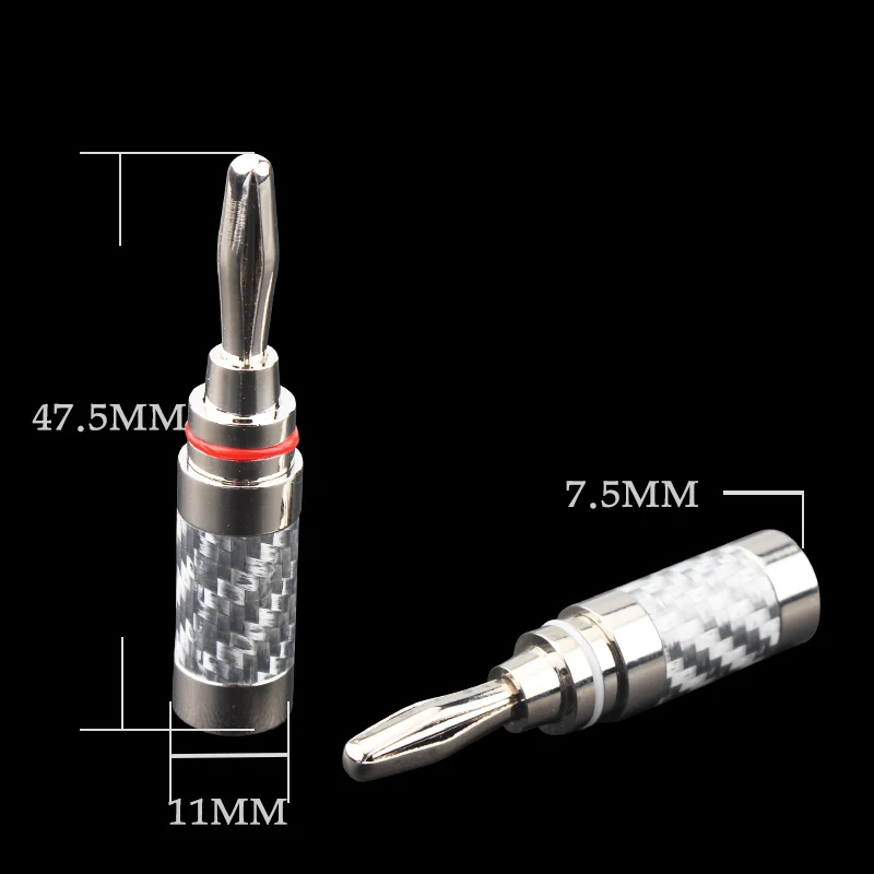 Tornillos de enchufe Banana de fibra de carbono chapado en rodio, conector de Cable de altavoz DIY de bloqueo, 8 piezas