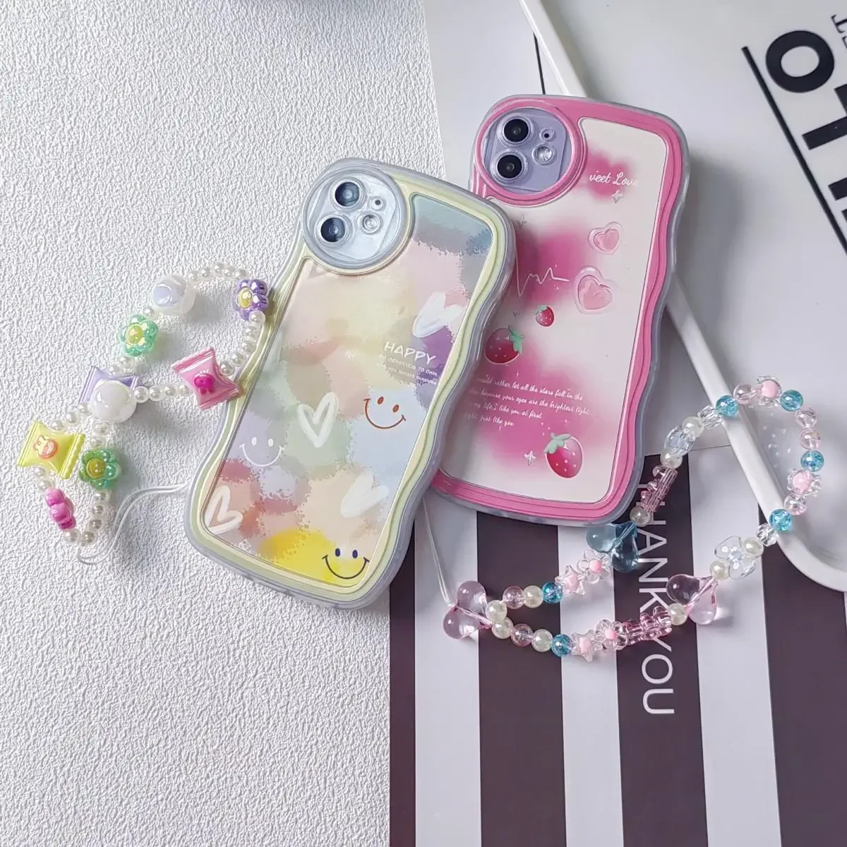 Love Heart Phone Chain Lanyard Soft Case for Infinix Hot 30 30I 30 Play 20i 20 Smart 7 5 6 Note 12 G96 12 Pro Cute Wave Cover