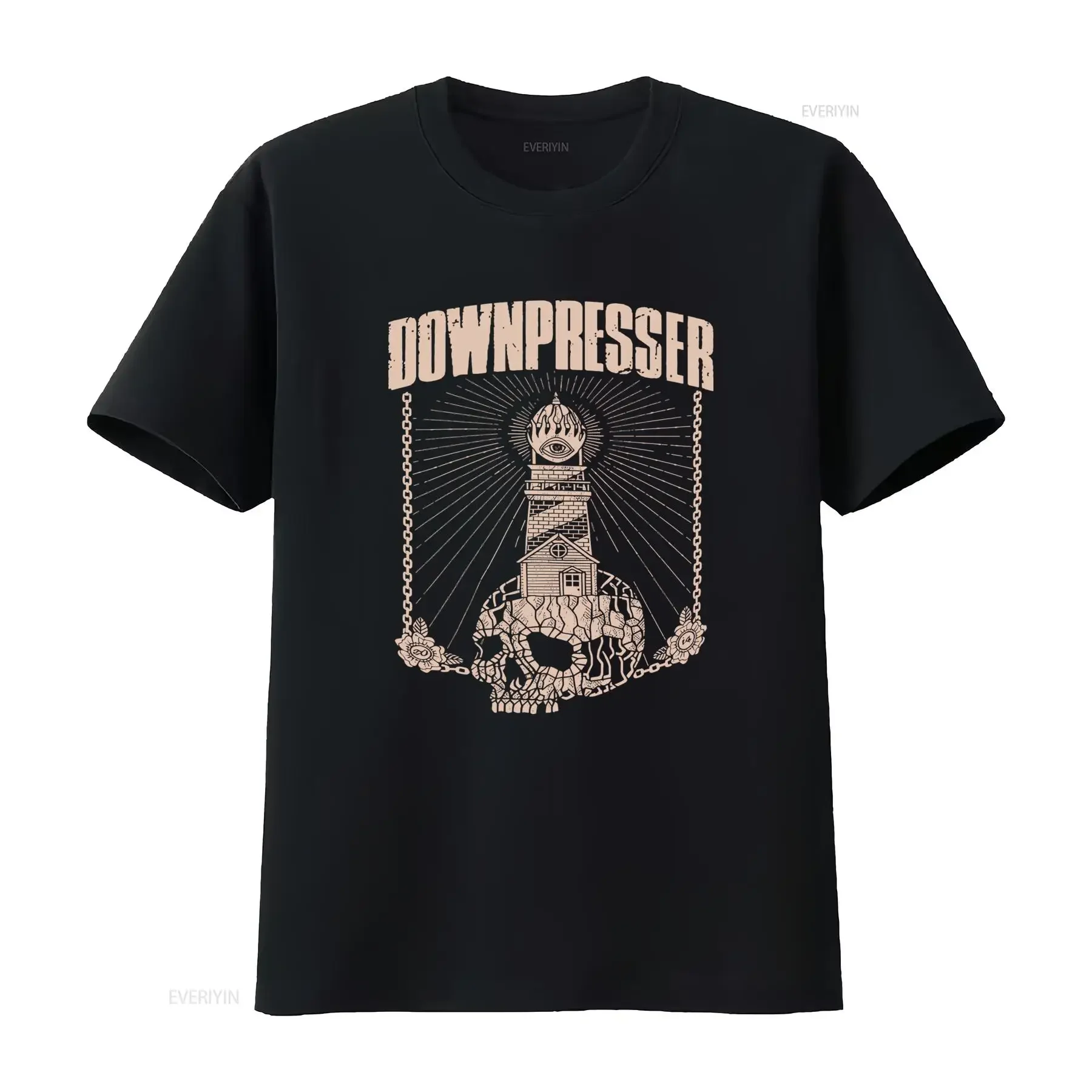 Downpresser Band Mens XL Hardcore Punk Beatdown T Shirt Twist Of Fate Design with Skull Lighthouse Eye Print vintage Washed