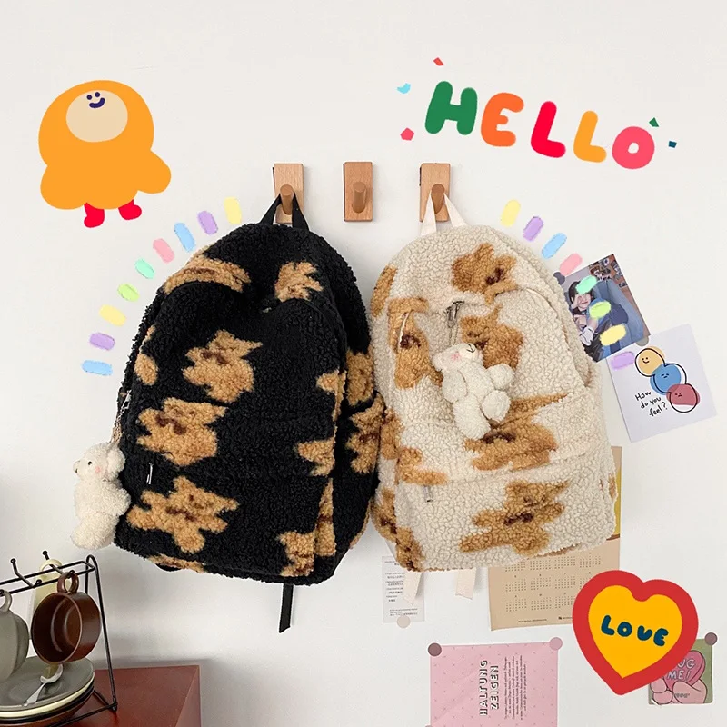 Japanese Kawaii Backpack Plush Soft Imitation Lamb Hair School Bags For Teenage Girls Back To School Book Bags Mochilas Mujer