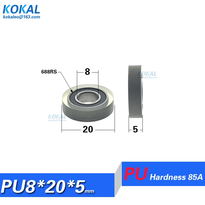 hot sale soft 8*22*5mm polyurethane PU cash-counting machine rubber roller wheels 688RS PU rubber bearing pulley 8*20mm