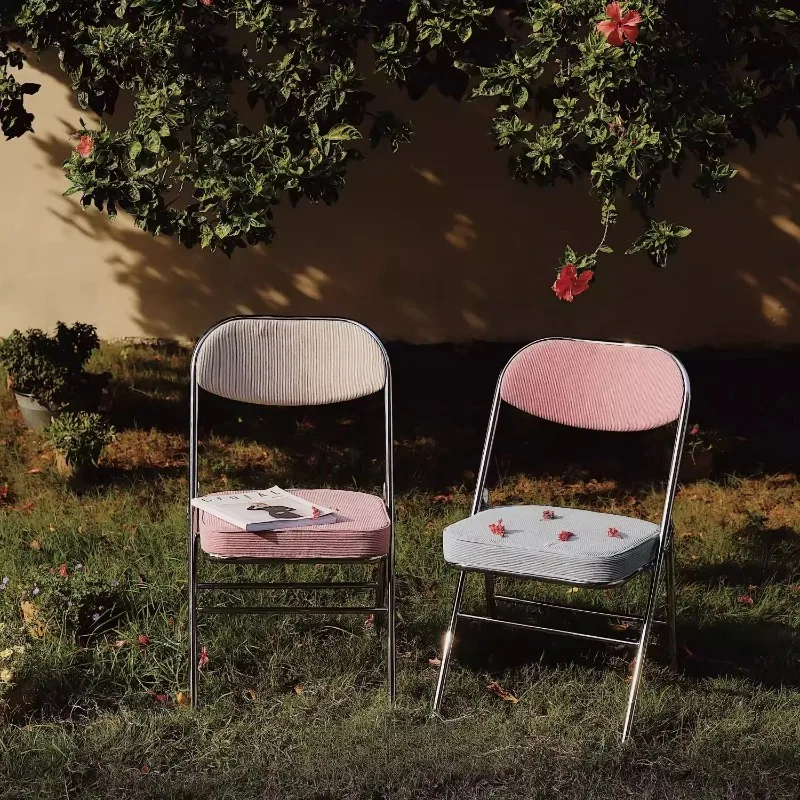 

Retro contrasting corduroy folding chair Nordic dining table and chair combination office chair