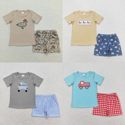 Wholesale Baby Boy Summer Set Children Short Sleeves Duck Tee Cotton T-shirt Toddler Infant Embroidered Camo Shorts Kids Outfit