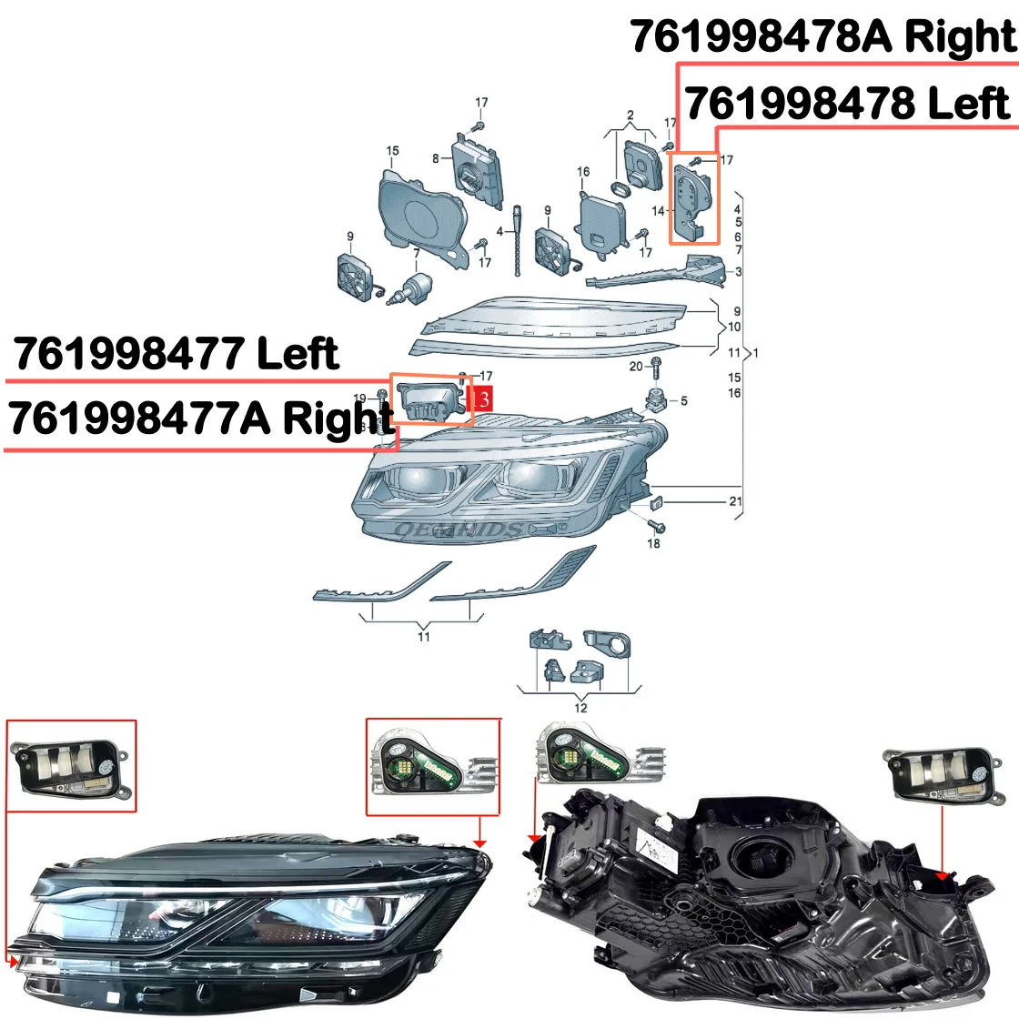 OEMHIDS 761998478 761998478A 761998477 761998477A For 2019-2023 VW Touareg Matrix Headlights LED DRL Turn Signals Module