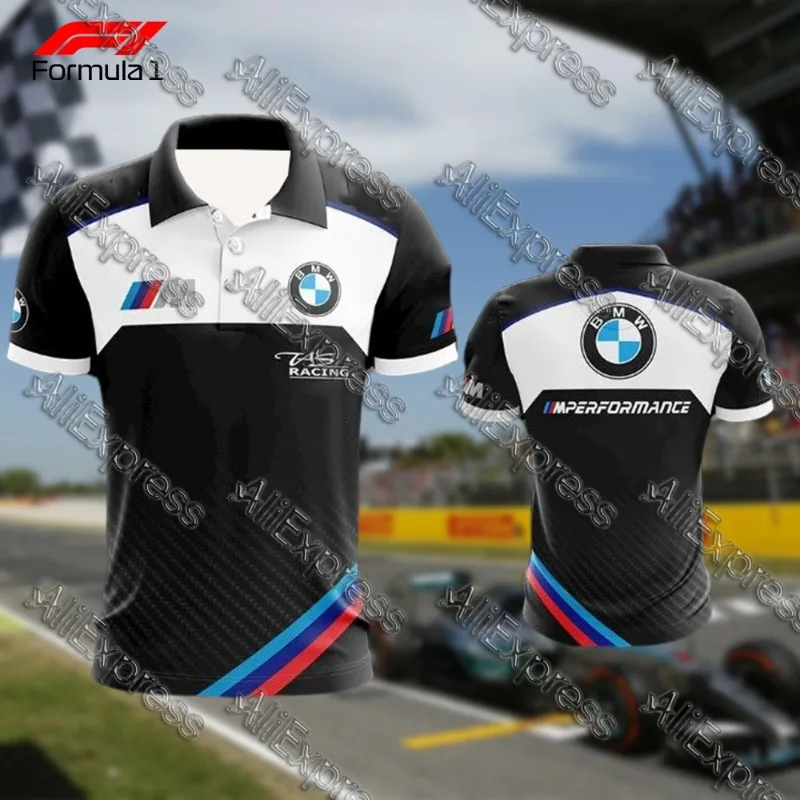 

Summer BMW Motorcycle Riding Sport Top Short Sleeves Comfortable Breathable Casual Polo Shirt Trendy Print Pattern with Buttons