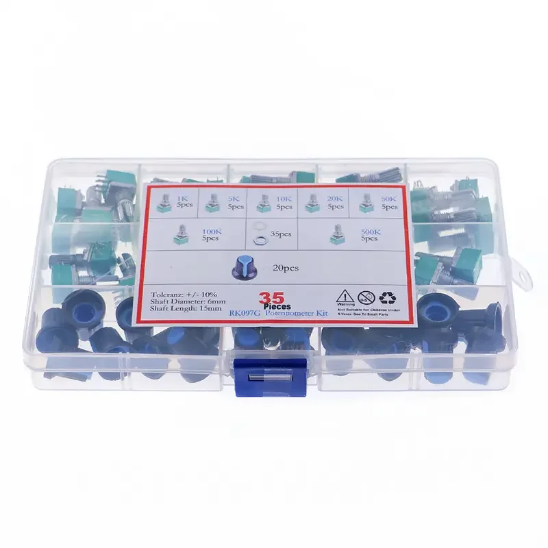 35pcs/Box audio 6pin shaft 15mm amplifier sealing potentiometer 1K/5K/10K/20K/50K/100K/500K with knob Assorted kit set