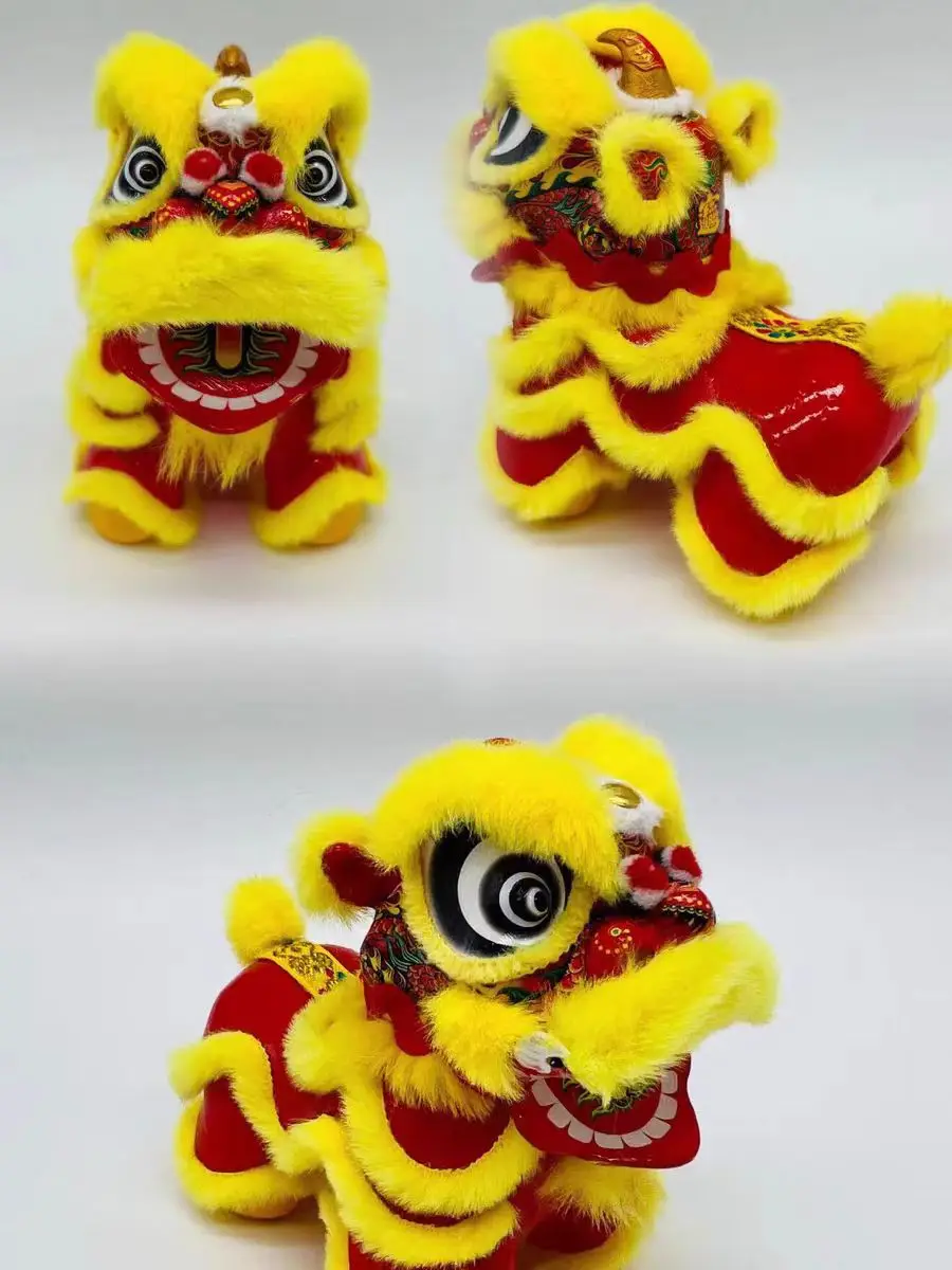 Chinese Traditional Cute Lion Handmade Intangible Cultural Heritage Lion Dance Car Decoration Desktop Gift Plush Toy