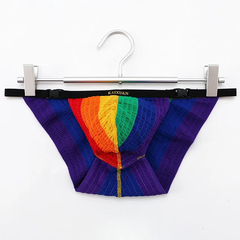 Men Sexy High Fork Underwear Elastic Panties Knit String Sexy Low Waist Briefs Comfortable Rainbow Underpant