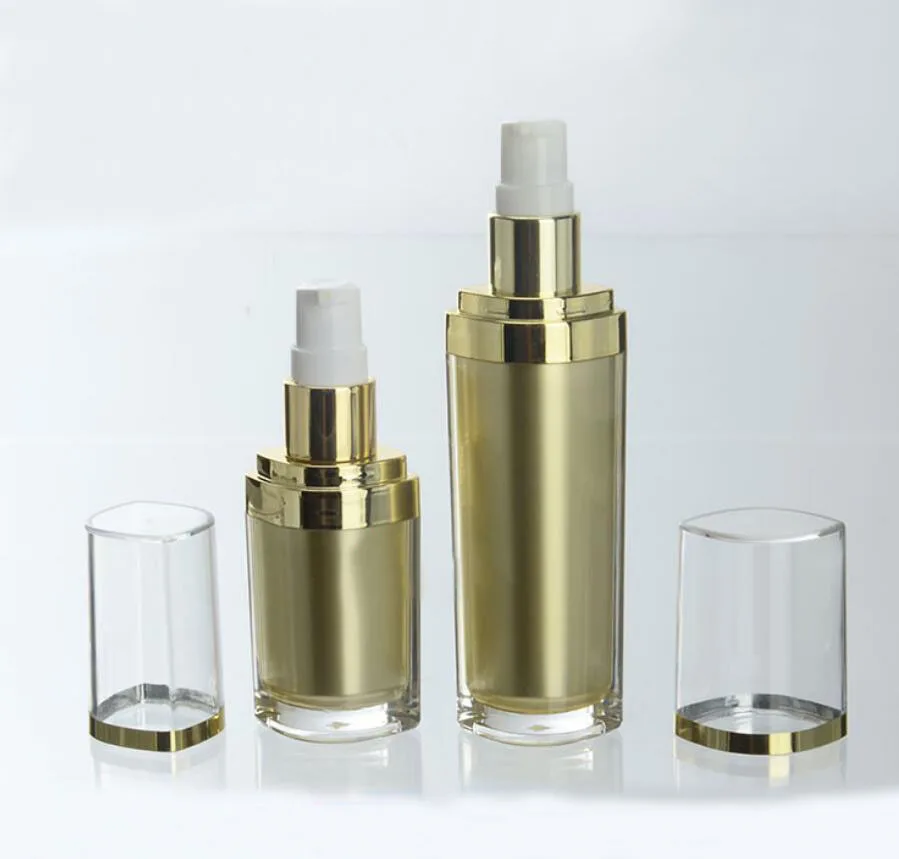 15ml 골드 아크릴 병 세럼/로션/에멀젼/파운데이션/화이트닝 토너 액체 에센스 화장품 포장 플라스틱 병