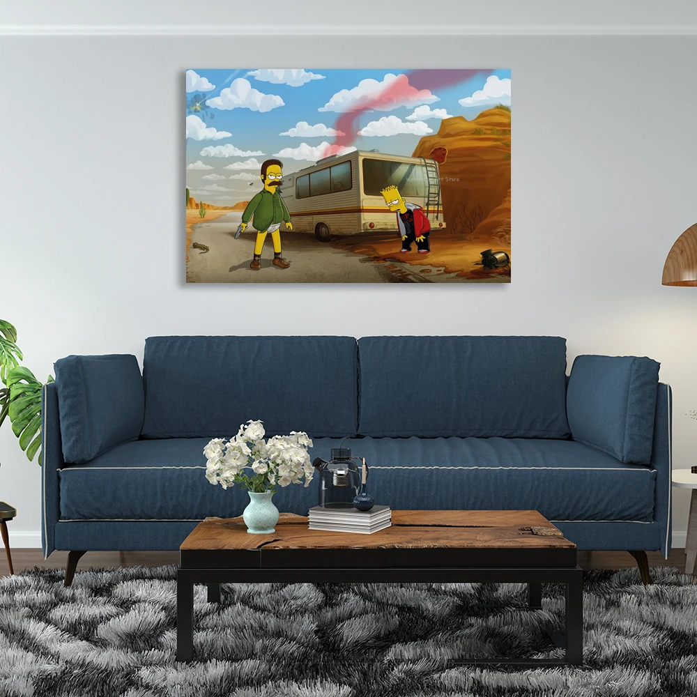 Disney Simpson Poster Funny Breaking Bad Canvas Painting Funny Bart Simpson Wall Art Prints Living Room Bedroom Home Decor