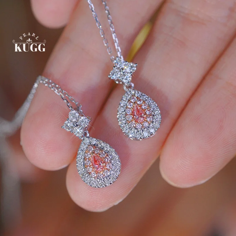 

KUGG 18K White Gold Necklace Romantic Style 0.50carat Real Natural Pink Diamond Pendant Necklace for Women High Wedding Jewelry