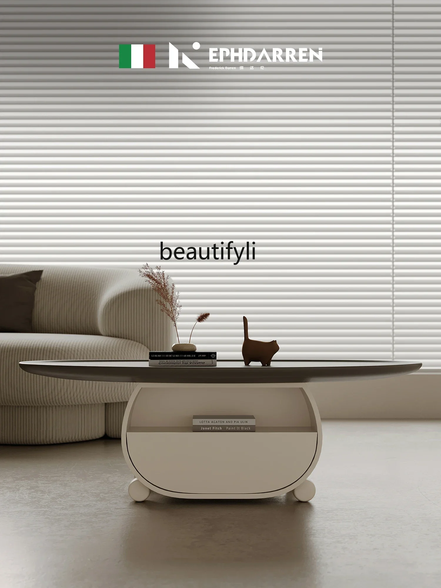 

yj9 Cream style designer oval coffee table living room household small apartment creative high sense