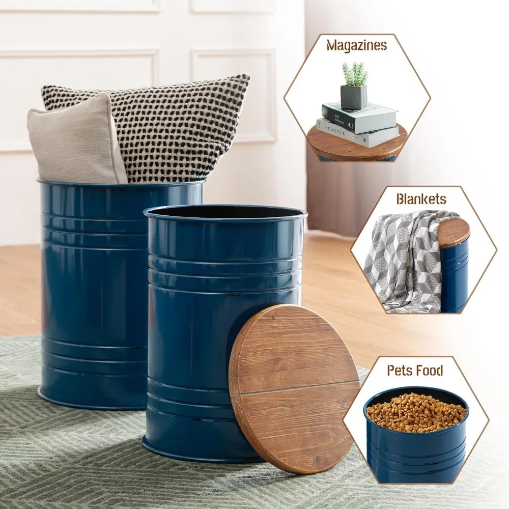 مجموعة طاولات متداخلة معدنية على طراز المزرعة، طاولة قهوة مستديرة مع مساحة تخزين، طاولات نهاية صغيرة مكونة من قطعتين لغرفة المعيشة #4