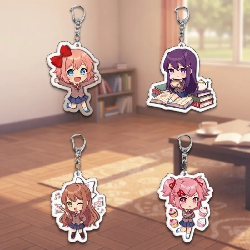 Sayori Yuri Monika Natsuki Q style 5cm Acrylic Keychain Character Bag Pendant Collectible Present For Hobby Game Collectors