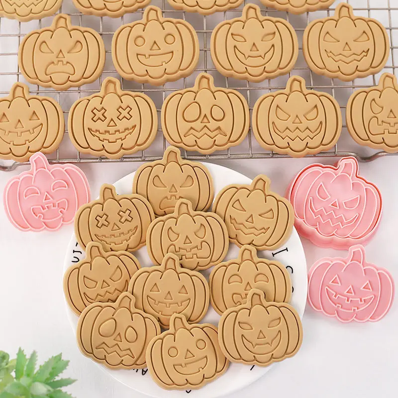 Halloween Pumpkin Face Cookie Cutters 10Pcs Plastic Biscuit Stamp Fondant Mold DIY Baking Pastry Tool - view 3