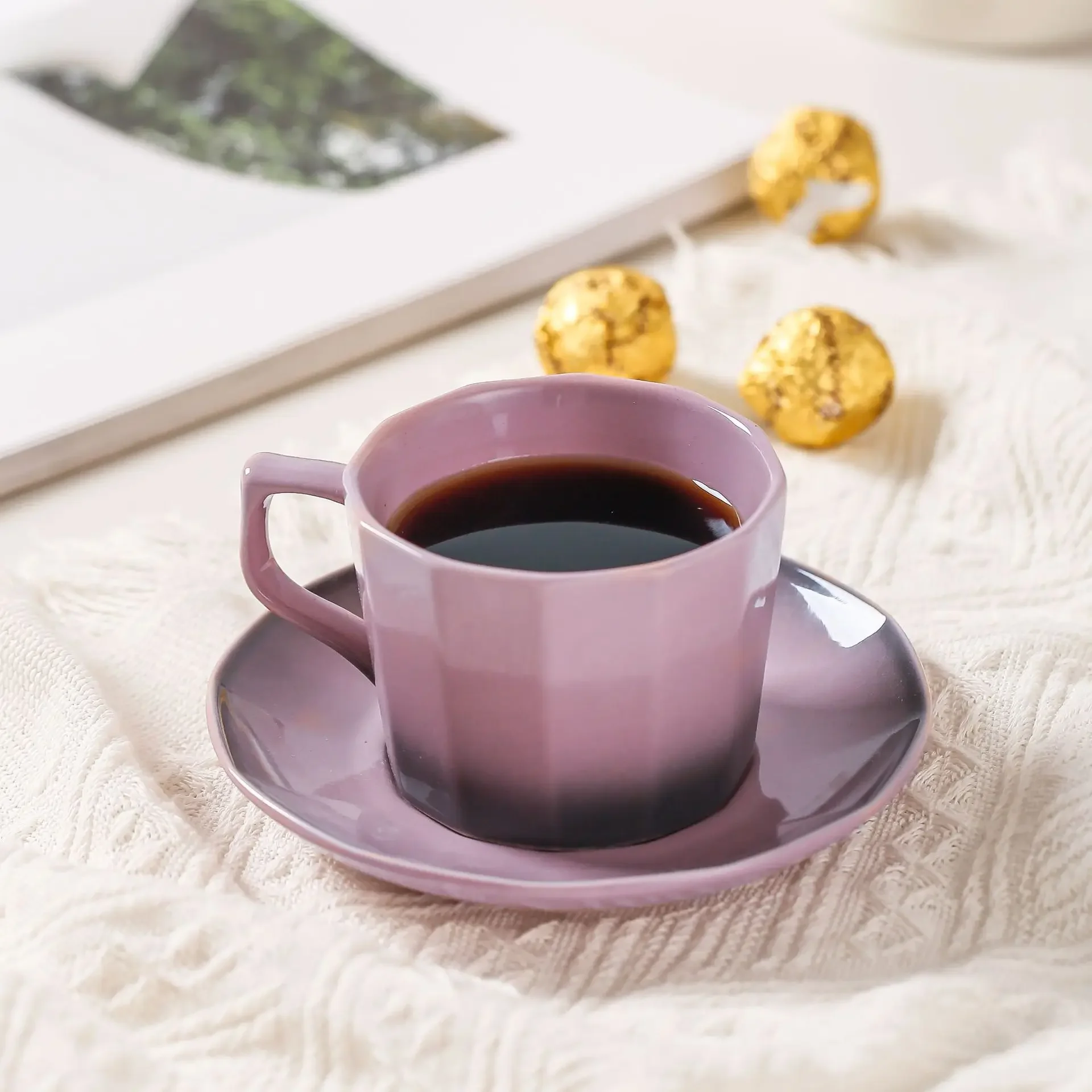 Simple gradual change coffee cup saucer ceramic set household Japanese water mug