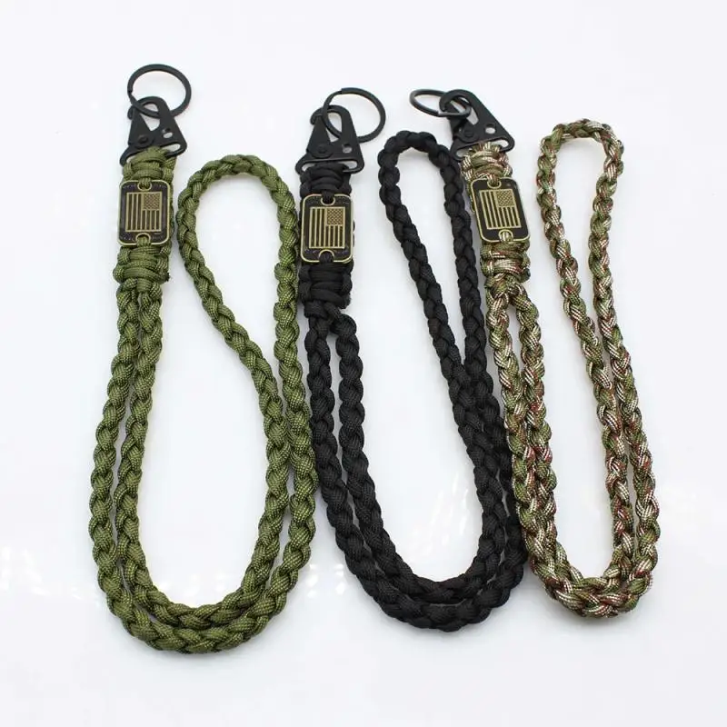 Paracord Keychain 7 core USA Flag Alloy Buckle Carabiner Clip Braided Lanyard Utility Ring Hook for Men Military Veterans