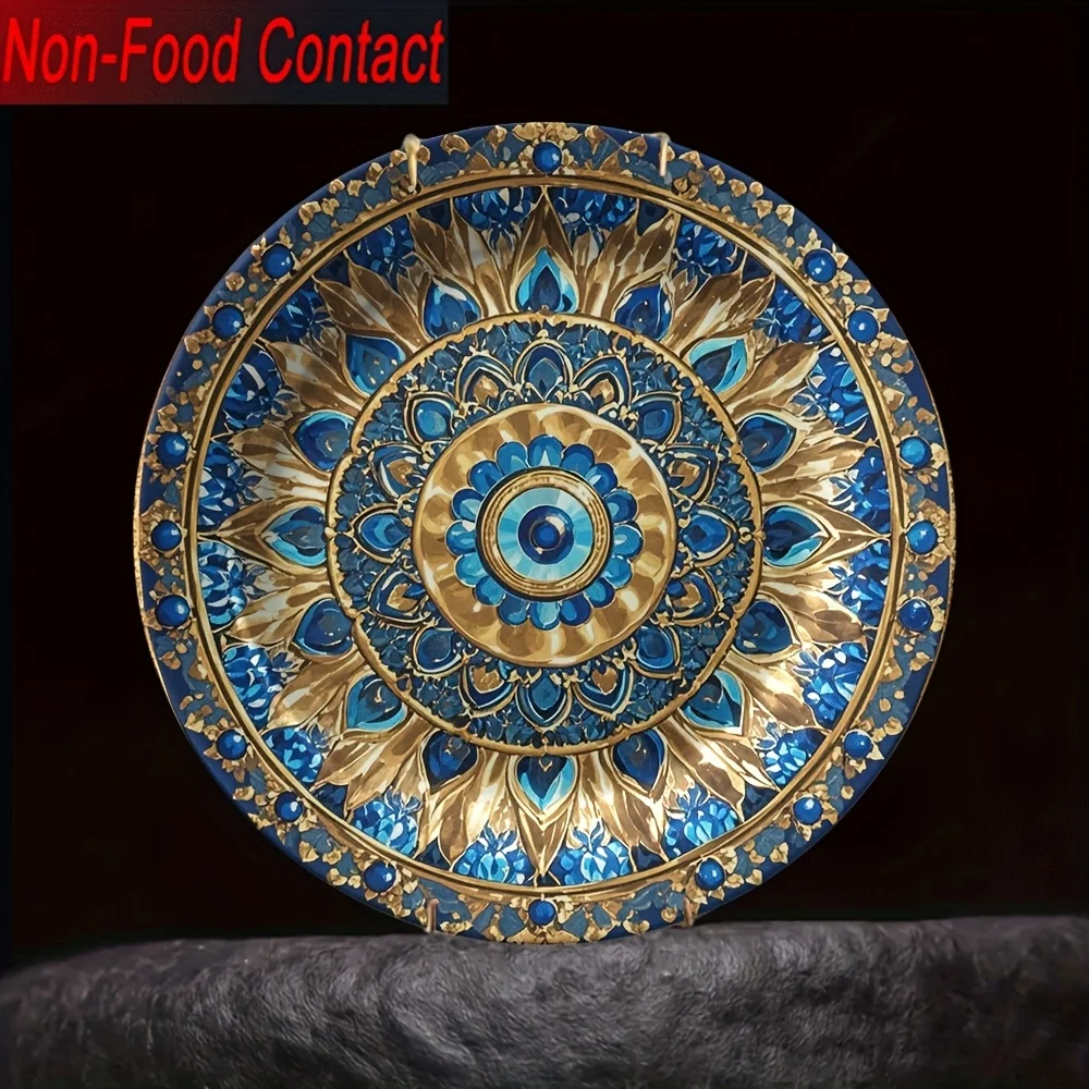 Luxury Blue & Gold Peacock Mandala Ceramic Decor Plate - Hanging Wall Art ， Suitable for home, living room, office, dining room