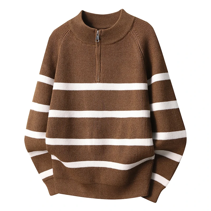 

Мужской вязаный свитер свободного кроя с воротником-стойкой на молнии, высококачественный теплый базовый слой, повседневная одежда для осени и зимы