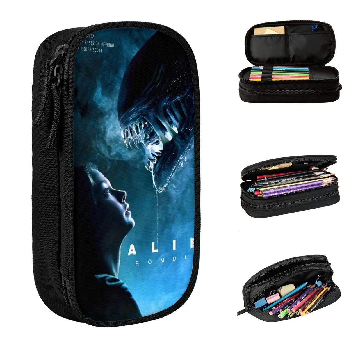 Alien Romulus Horror Movie 2024 Pencil Cases Pencil Pouch Pen Holder for Student Storage Bags Students School Gift Stationery