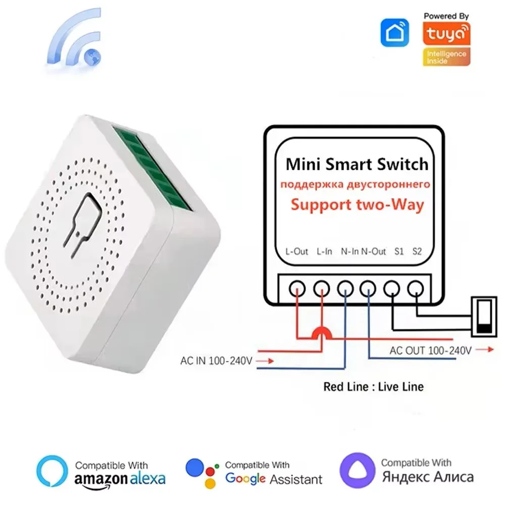 Interruptor inteligente WiFi de 16A, módulo de interruptor de luz de 2 vías, control por voz, compatible con Tuya Smart Life, Alexa y Google Home para la automatización del hogar inteligente.