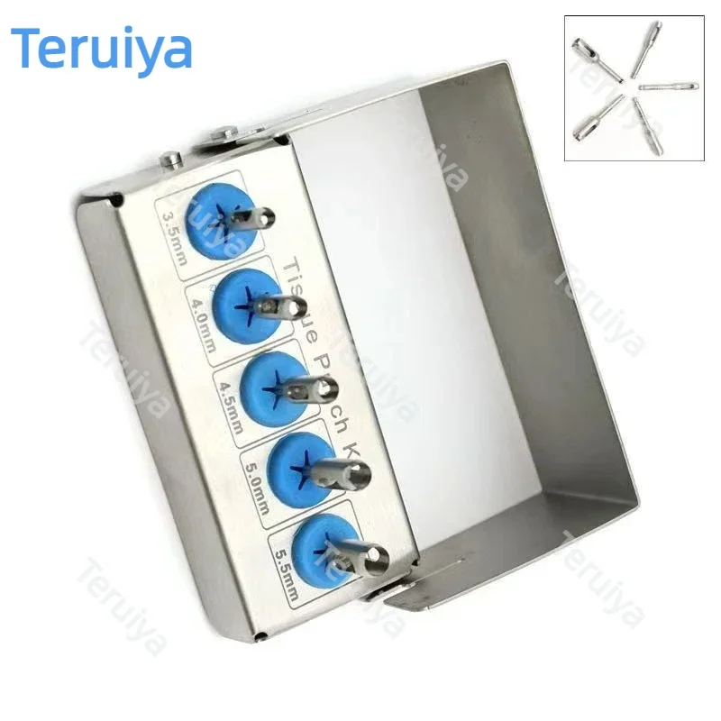 Dental Implant Trephine Drill 5 Pcs Kit, Gingival Tissue Punch and Circular Cutter for Oral Implantology Surgery