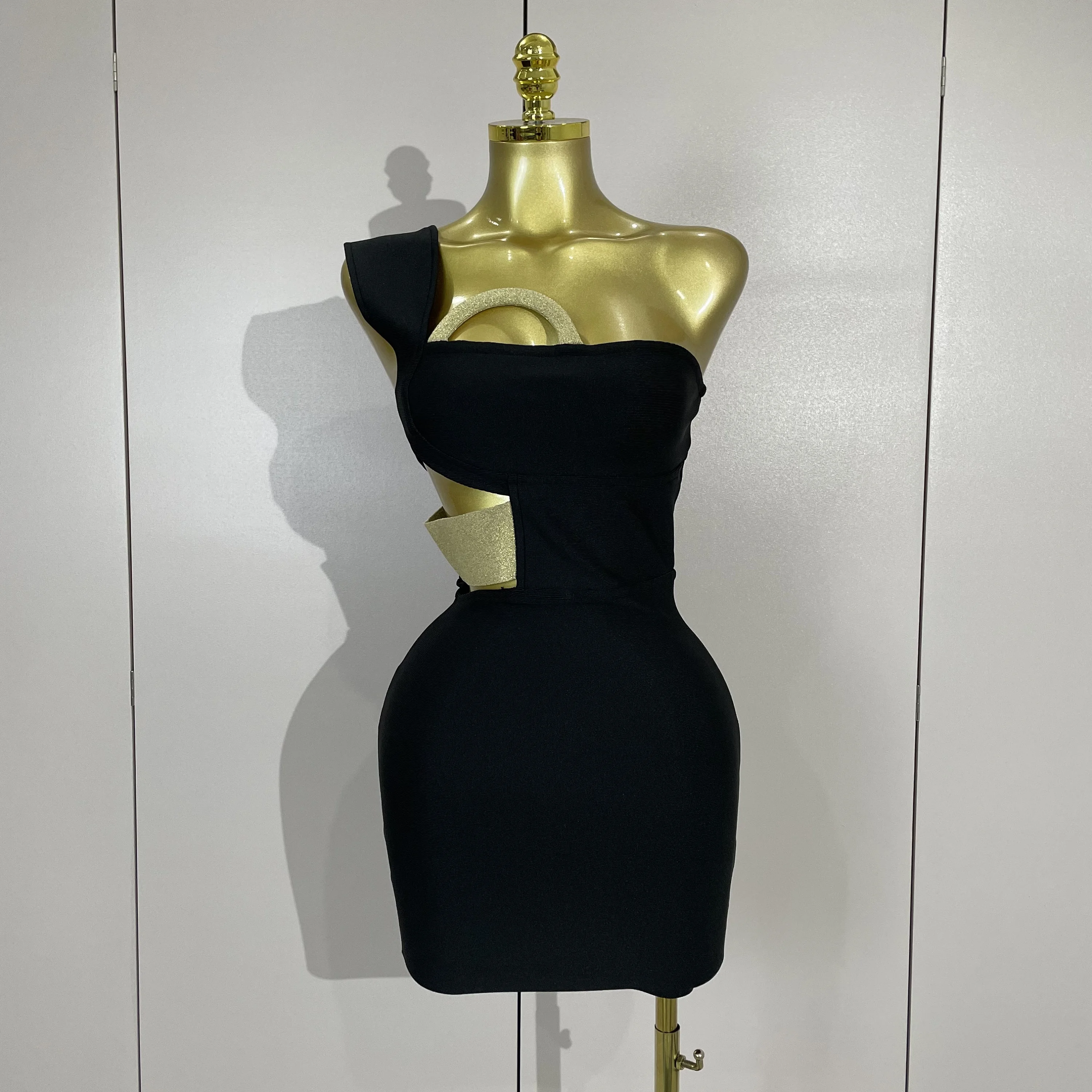 Frauen Sexy Cut Out Schwarz Bodycon Verband Kleid Abend Party Promi Elegante Geburtstag Club Kleider Foto Schießen Outfit