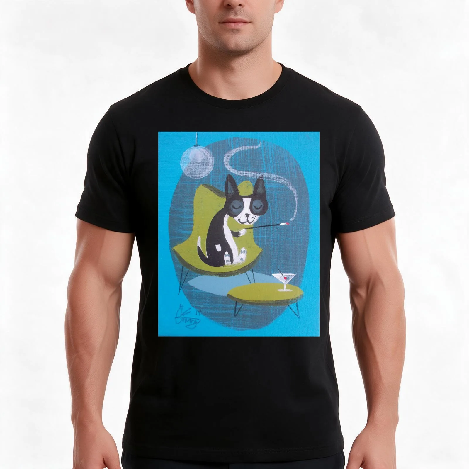 Boston Terrier At Home T-Shirt, Summer Casual Cotton Tee, Oversized Streetwear Tops, Vintage Graphic Print, Unisex Men Women