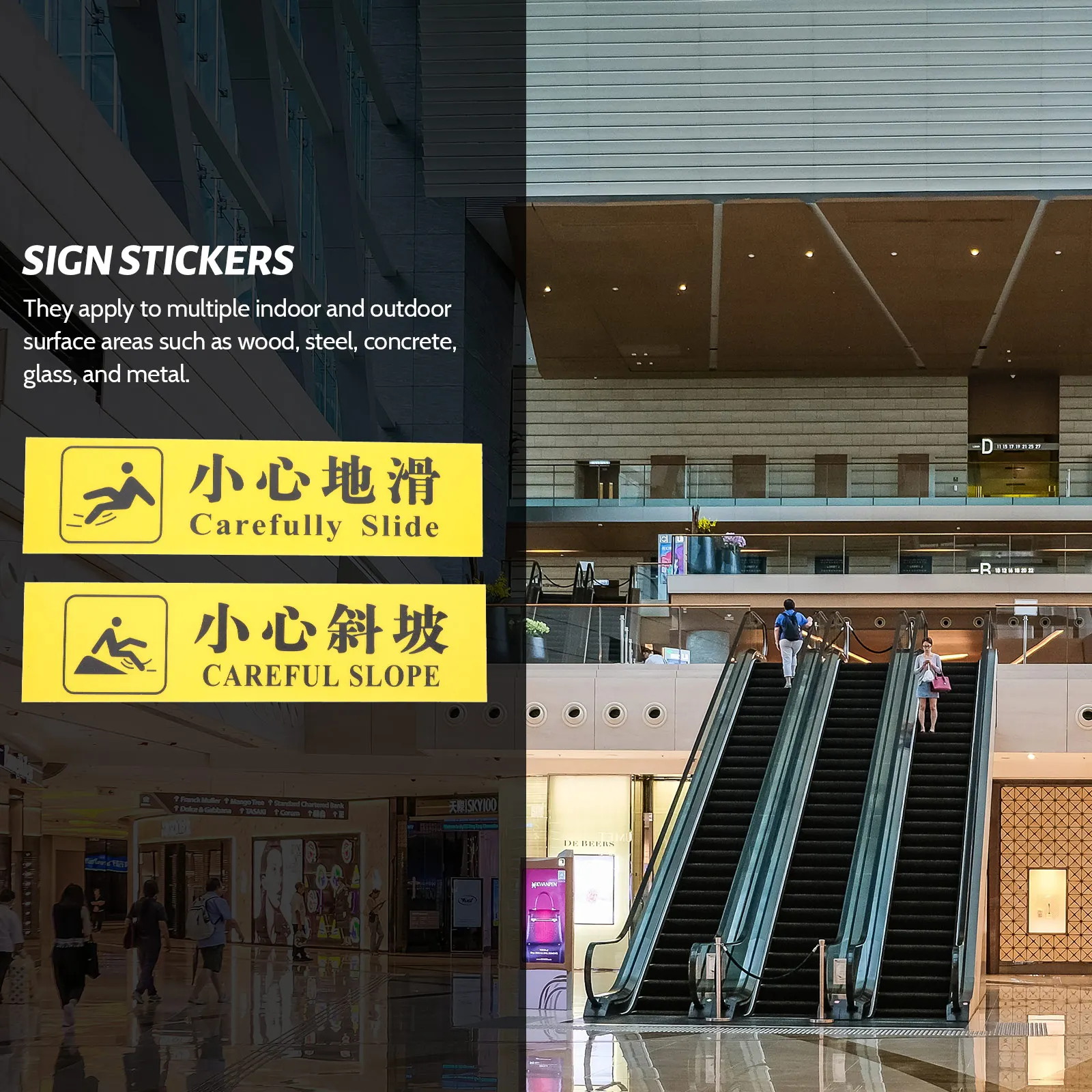 

4 Pcs Water Proof Floor Sliding Tips Warning Sticker Pvc Caution Sign