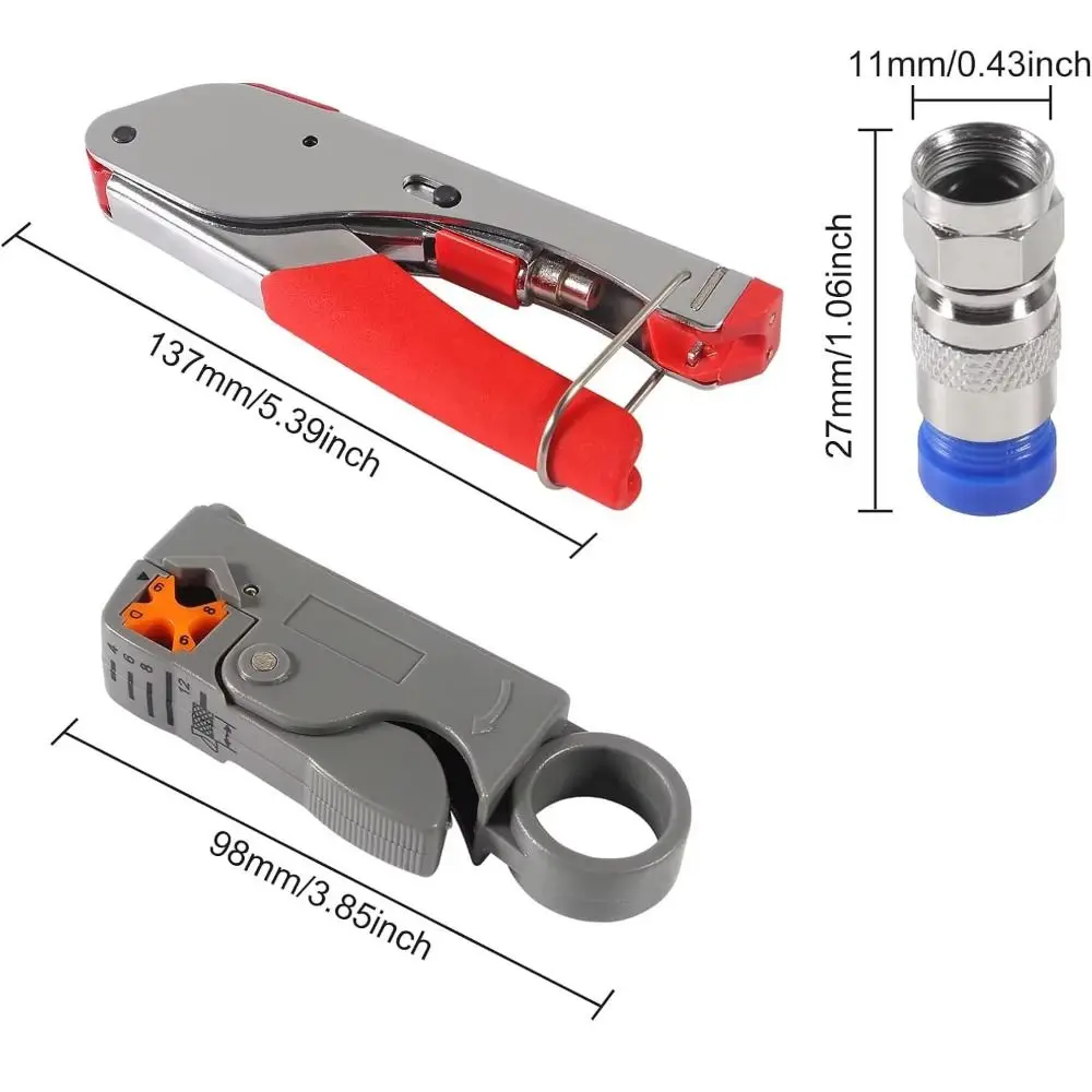 Carbon Steel Coax Cable Crimper Multifunctional Coaxial Compression Wire Stripper Tools Set F Compression Connectors