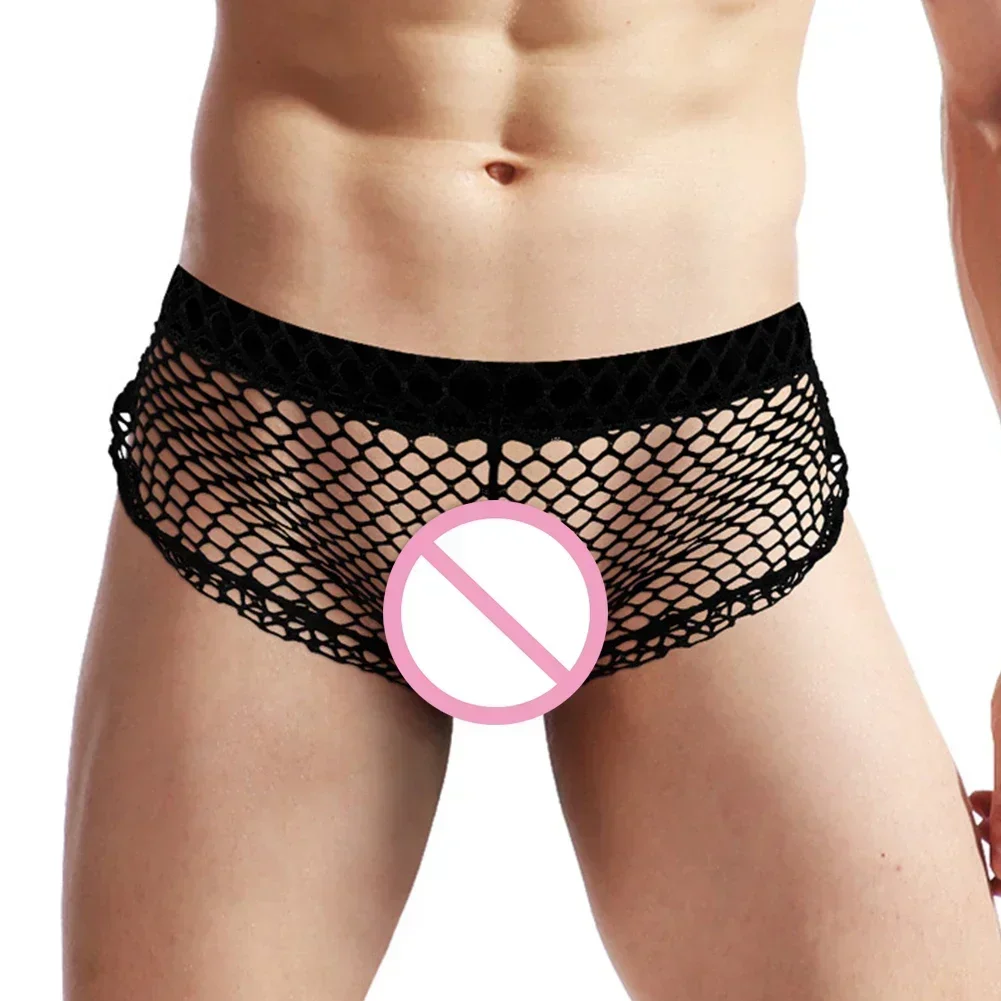 

Classic Male Underwear Low Waist Briefs Average Size Fit Breathable All Seasons Convex Mesh Pouch Underwear Hollow Briefs