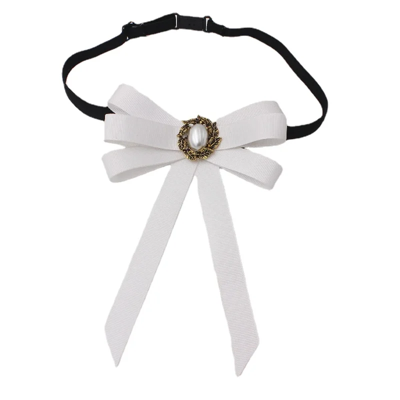 New Threaded Ribbon Bow Tie Brooch Korean College Style Women\'s Uniform Shirts Daily Clothing Accessories Imitation Pearl Bowtie
