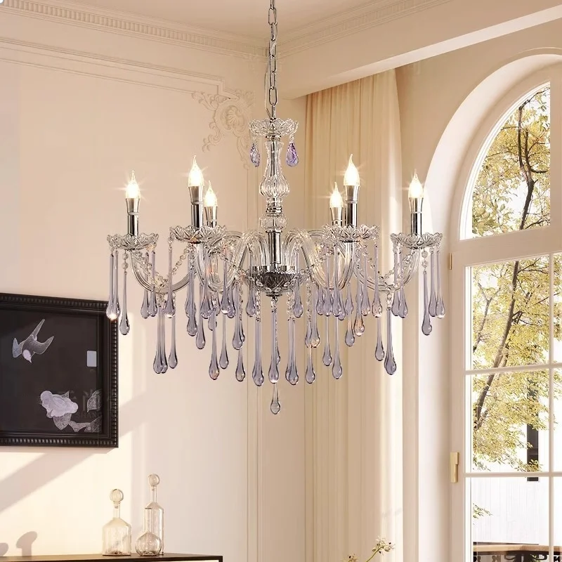 French Ceiling LED Crystal Chandelier Home Decoration Living Room Bedroom Dining Room Purple Water