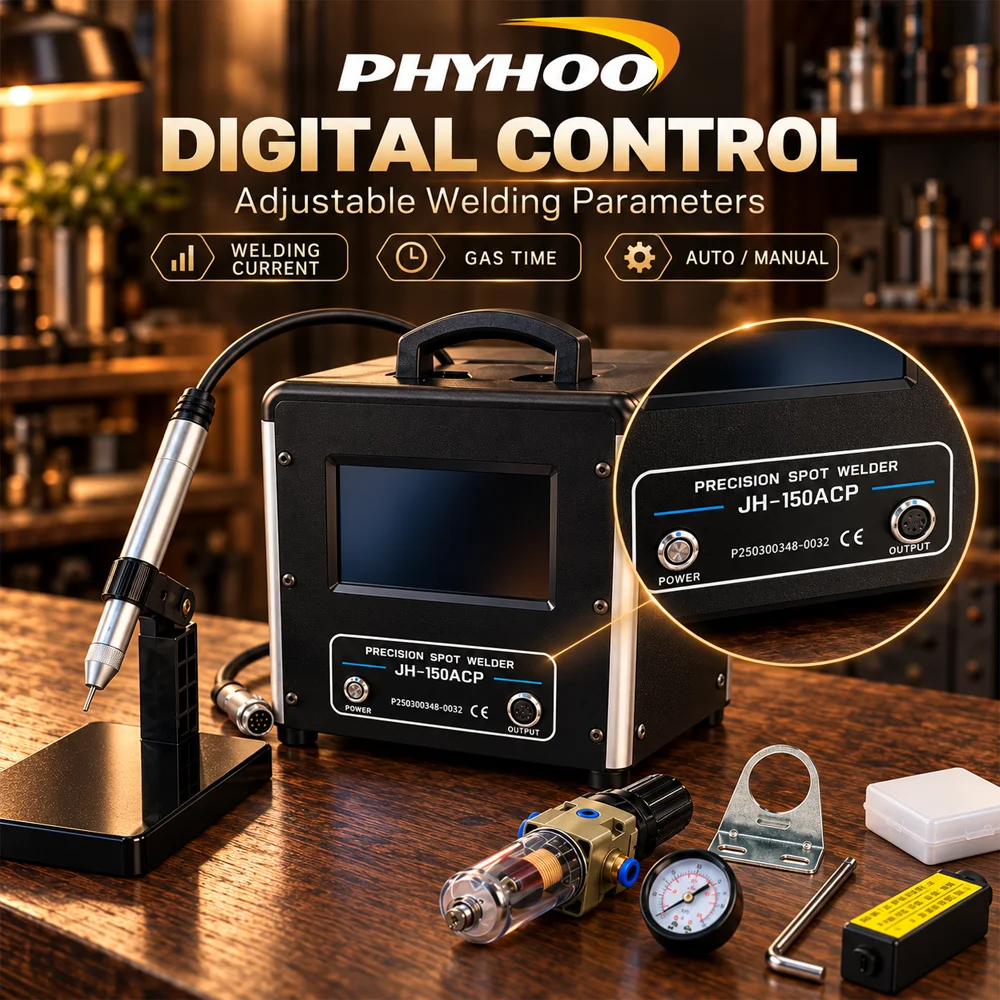 PHYHOO 220V Digital Spot Welding Machine JH150ACP for Jewelry Repairs Gold Silver Platinum Metalwork with Tungsten Pen Argon Gas