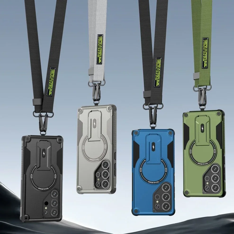 

Новый чехол для телефона, модный жесткий бронированный чехол с ремешком для Samsung Galaxy S25 Ultra Edge S24 Plus, чехлы