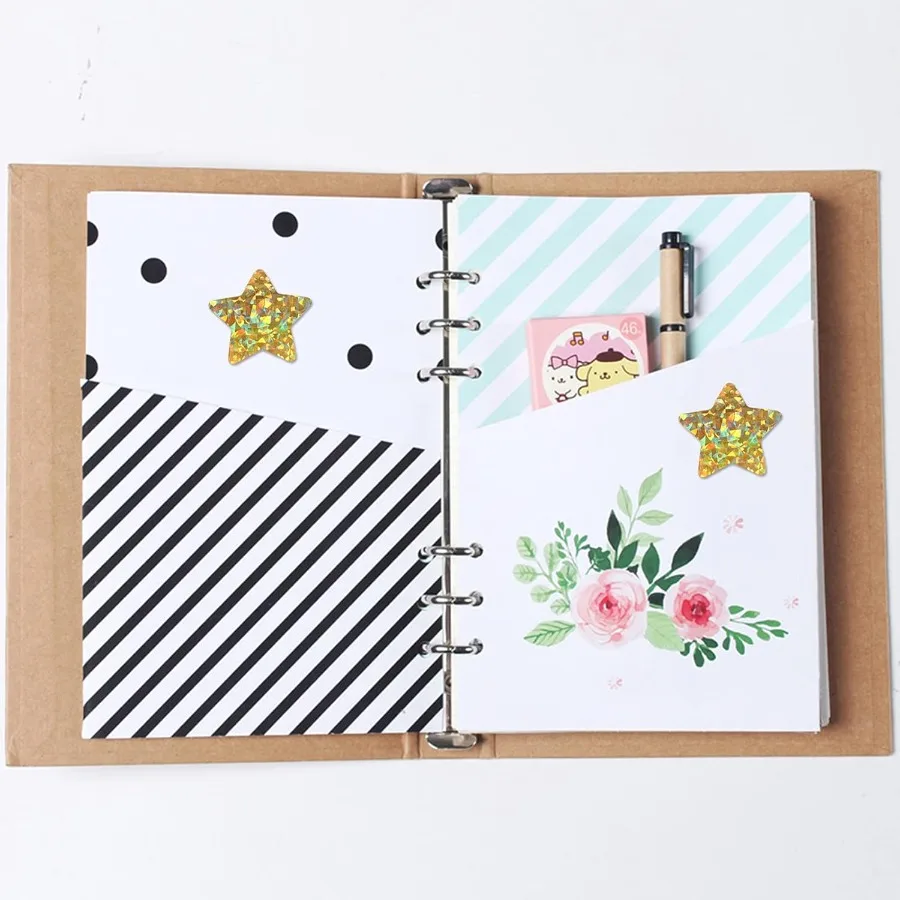 1 ih ملصقات نجمة ذهبية مع نمط ثلاثي الأبعاد لامع 500 قطعة ملصقات نجوم لفة ذاتية اللصق لـ Persol a