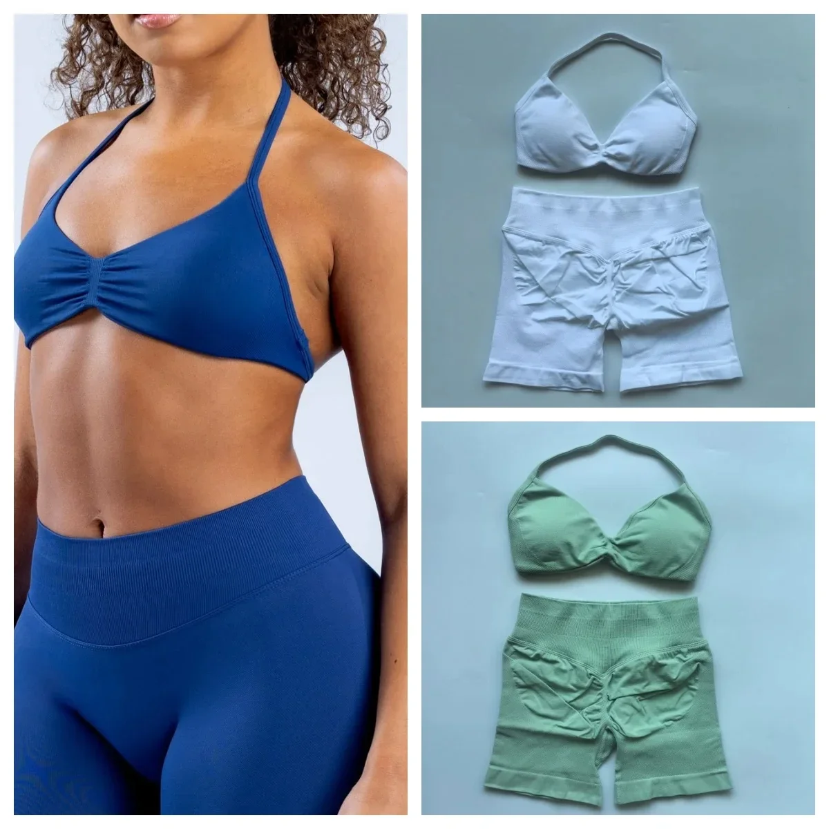 

Impact Seamless Yoga Set Women - Strappy Sports Bra & High Waist Scrunch Shorts, 2-Piece Workout Gym Fitness Sportswear