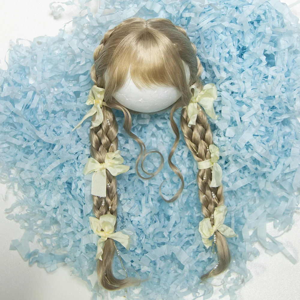 BJD SD wig 1/4 doll Soft mohair bangs twist long braids shawl hair wig 40cm BJD doll accessories short hair 7-8 inches