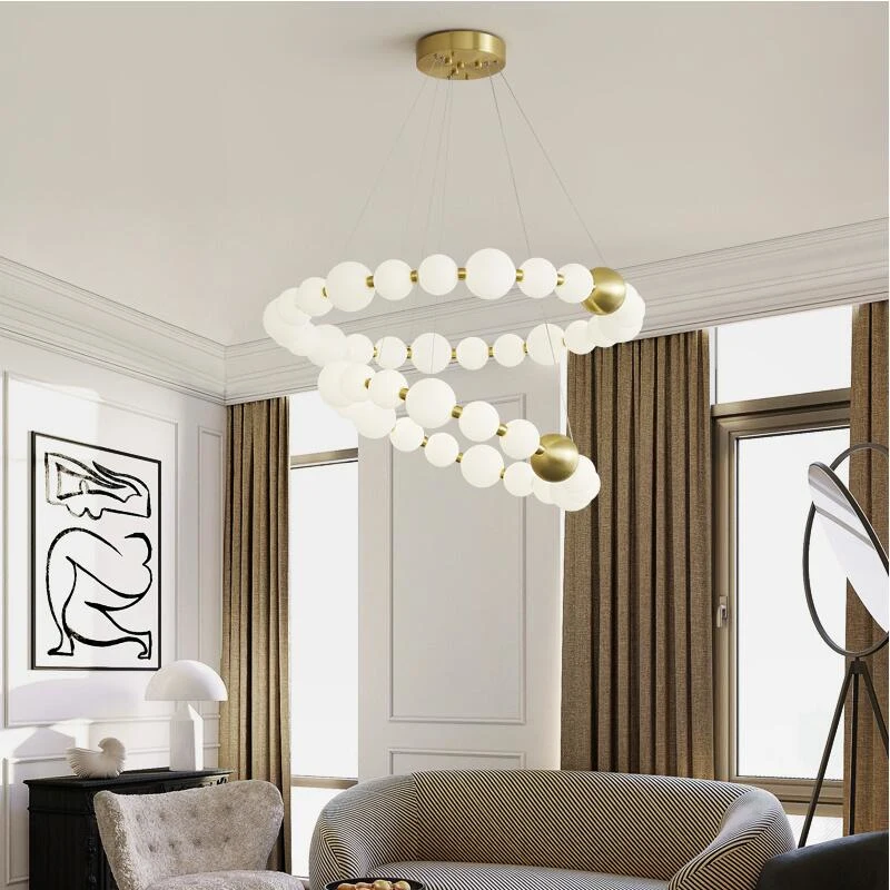 

Copper LED chandelier living room chandelier modern simple ring decorative lamp dining room lamp chain island lighting