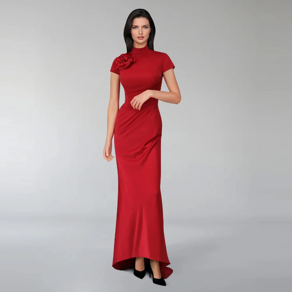 

Customized Classic Mermaid High Collar Evening Dresses With Flower Prom Dresses Exquisite Modern Style Pastrol Gowns