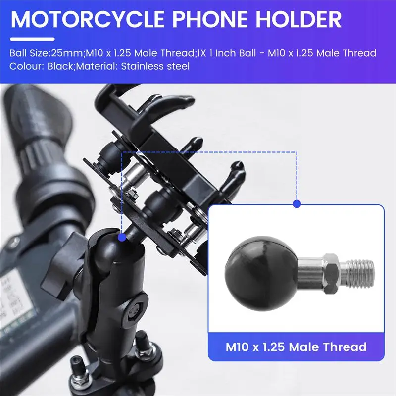M45K-1Inch Ball Base M10 X 1.25 Male Thread Mount   Motorcycle Motorbike For Ram Mounts