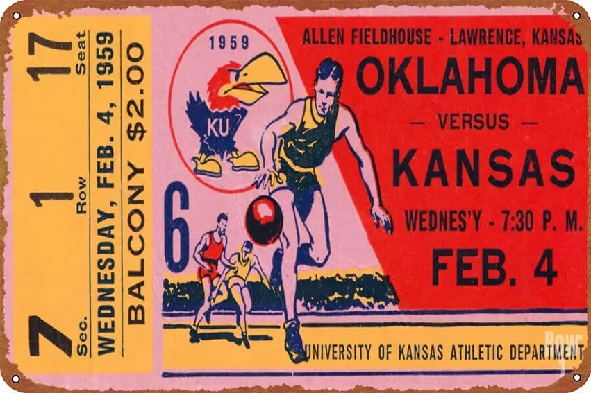 1p,ZTLLFV 1959 Kansas Jayhawks Basketball Ticket Stub Wall Art Game Poster - Perfect Wall Decor for Bars, Clubs, Man Caves, Livi