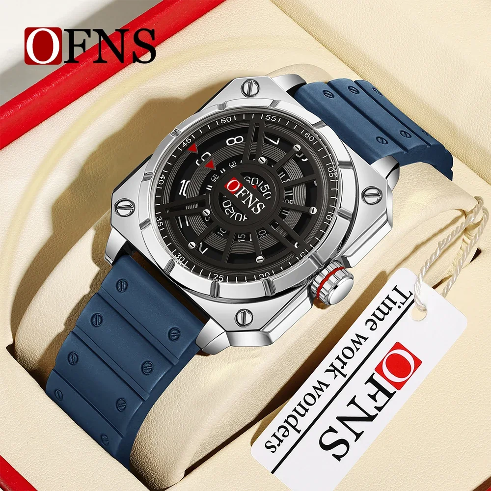 OFNS-reloj analógico de cuarzo para hombre, accesorio de pulsera resistente al agua con calendario, complemento masculino de marca de lujo con diseño creativo y estilo informal, 8026