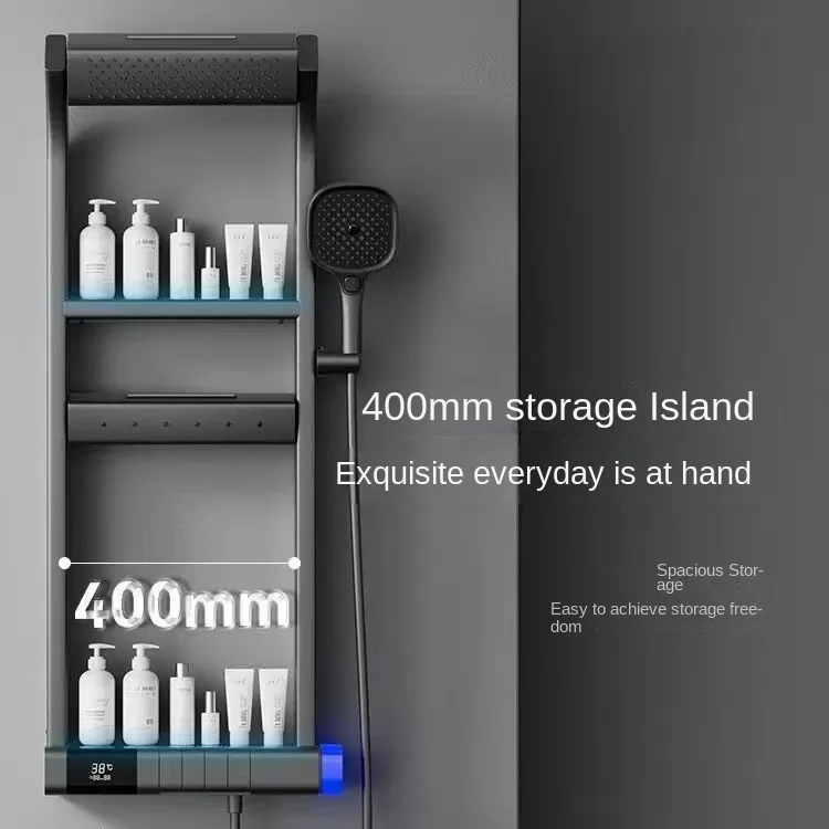 

Double-Layer Large Storage Platform Shower Head Set With Top Spray 360 Degree Digital Display Piano Button Space Aluminum Frame