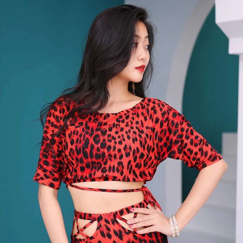 Costume da spettacolo di danza del ventre per donna Top + gonna Set da 2 pezzi Copertura a vita alta Abiti per la pratica del ventre Abbigliamento da ballo