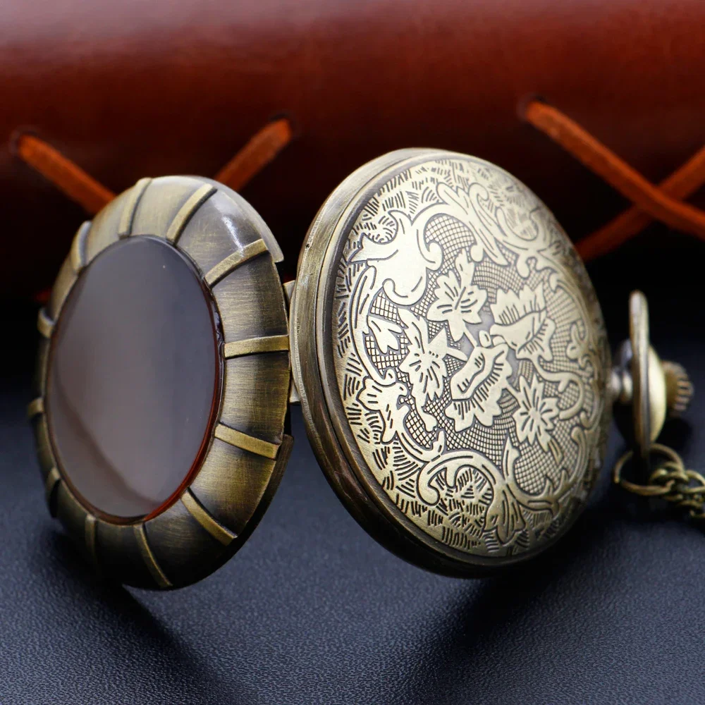 شكل عجلة شفافة الذهب الهاتفي البرونزية خمر الوقت جوهرة كوارتز ساعة الجيب للرجال المرأة رائعة قلادة قلادة هدية