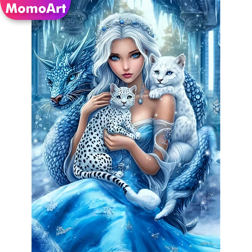 Momoart Diamant Stickerei Frau Porträt DIY Neue Ankunft Malerei Drache Voll Platz Runde Diamant Mosaik Katze Dekor für Zuhause