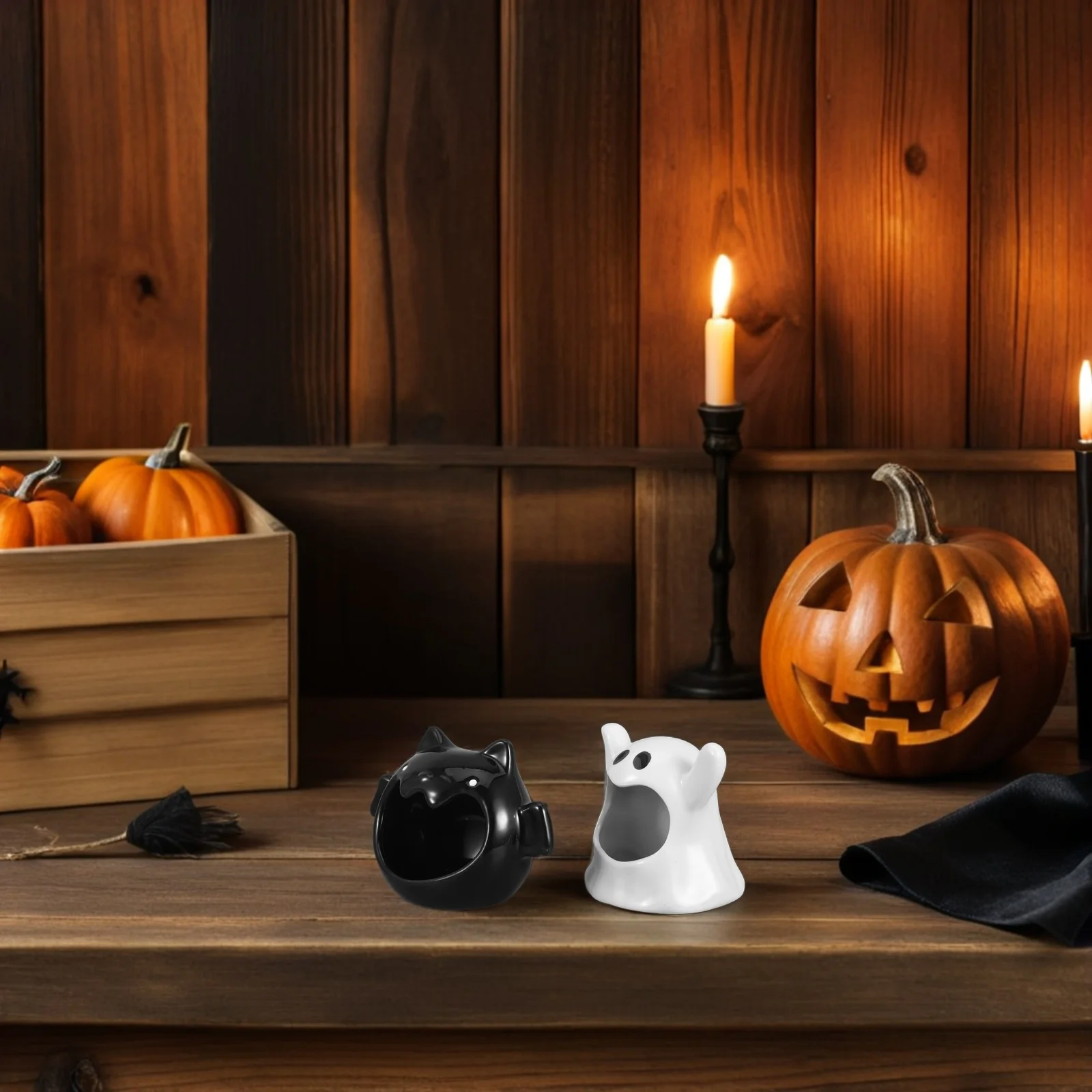 

2 Pcs Bat Party Container Ceramic Candy Dish Snack Holders Ghost Serving Tray Halloween